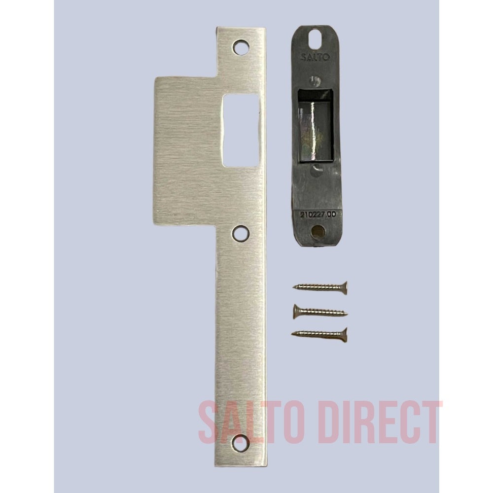 Salto striking plate to suit LE8P02 mortice latch, square edge, extended 40mm lip