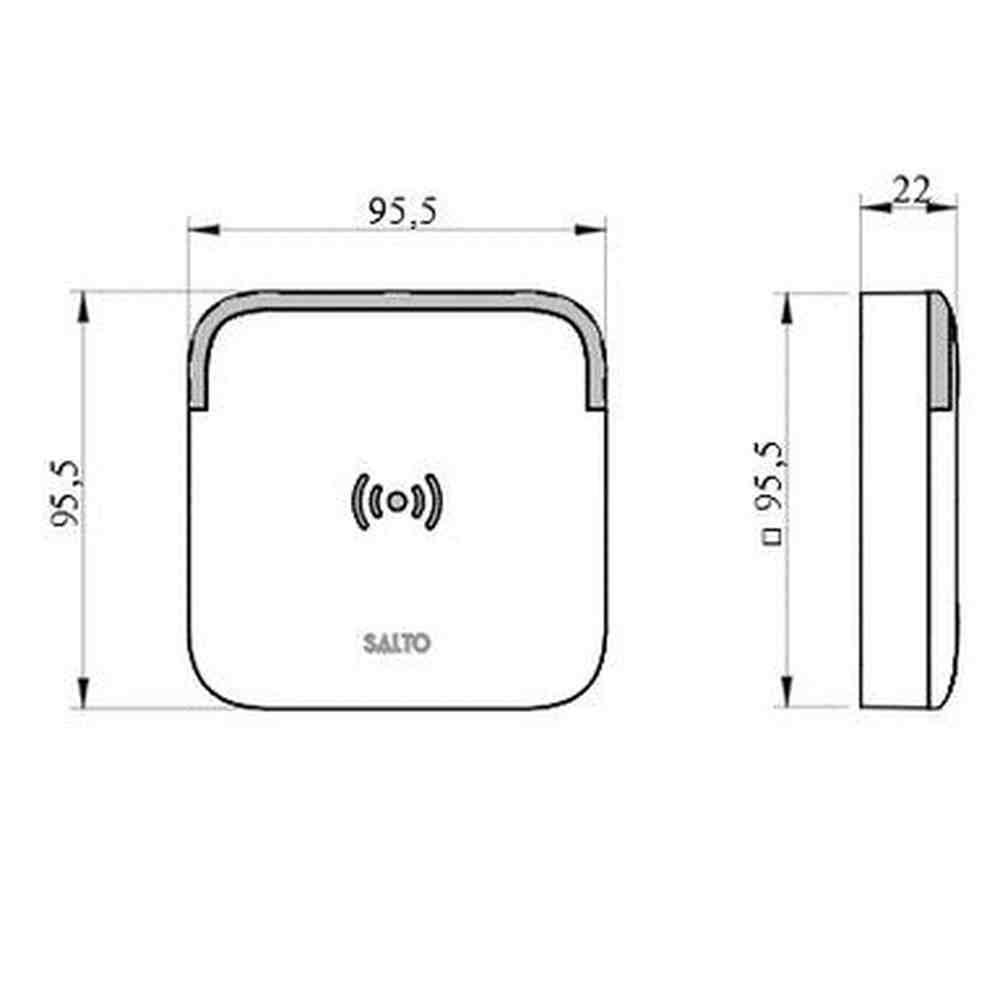 Salto proximity wall reader/keypad, BLE Mifare DESfire, square base