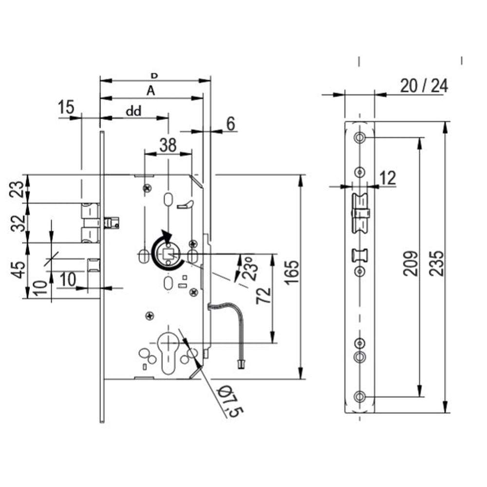 Salto LE7S Mortice nightlatch, 60mm backset, radius forend