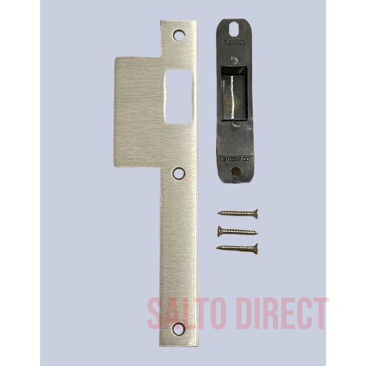 Salto striking plate to suit LE8P02 mortice latch, square edge, extended 40mm lip