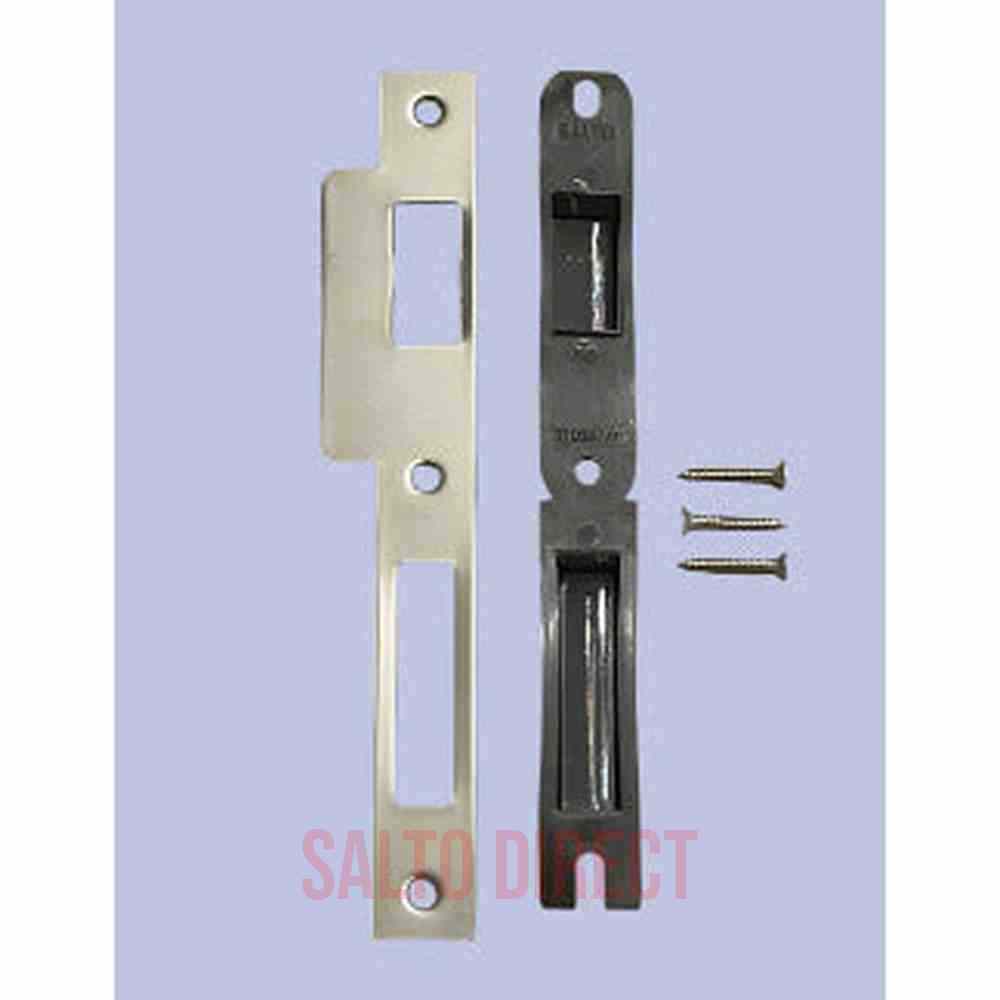 Salto striking plate to suit LE8P12 & LE8P22 mortice sashlock, square edge, 24mm lip