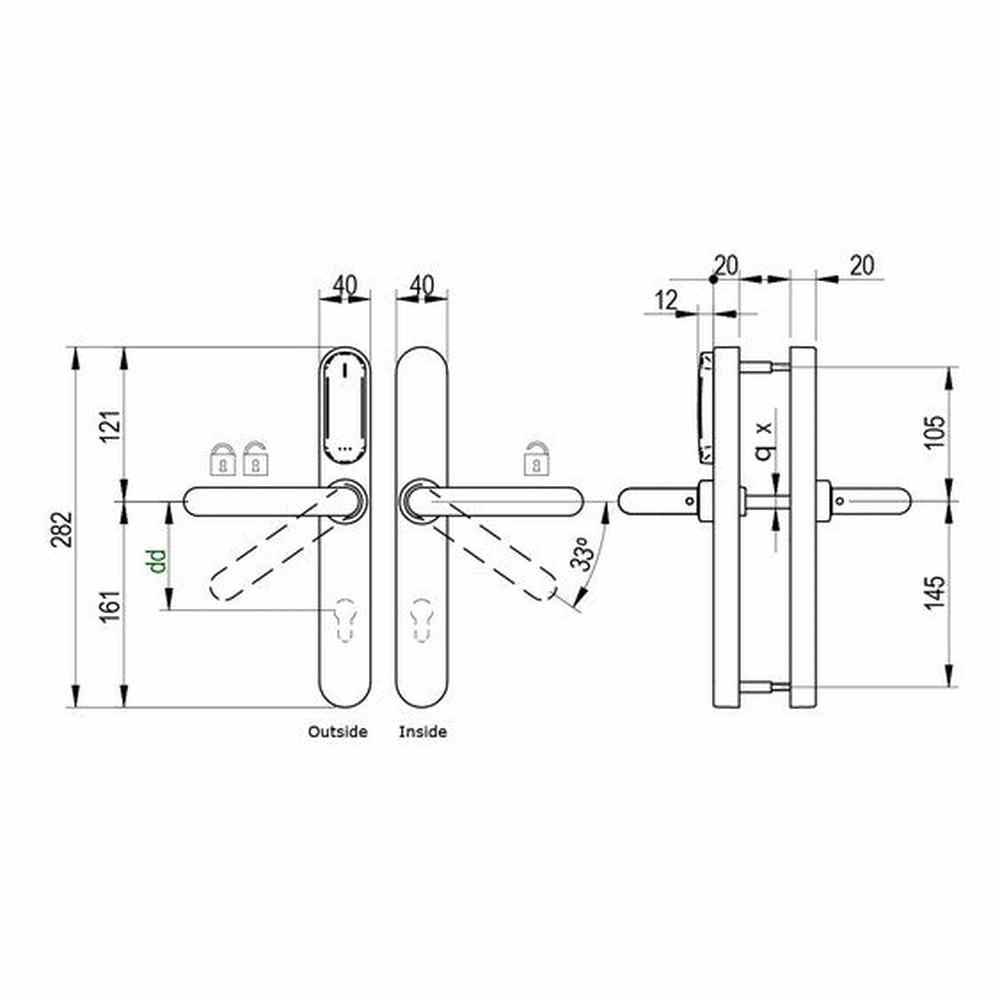 Salto XS4 Original+ handle set EM456 with internal electronic privacy button