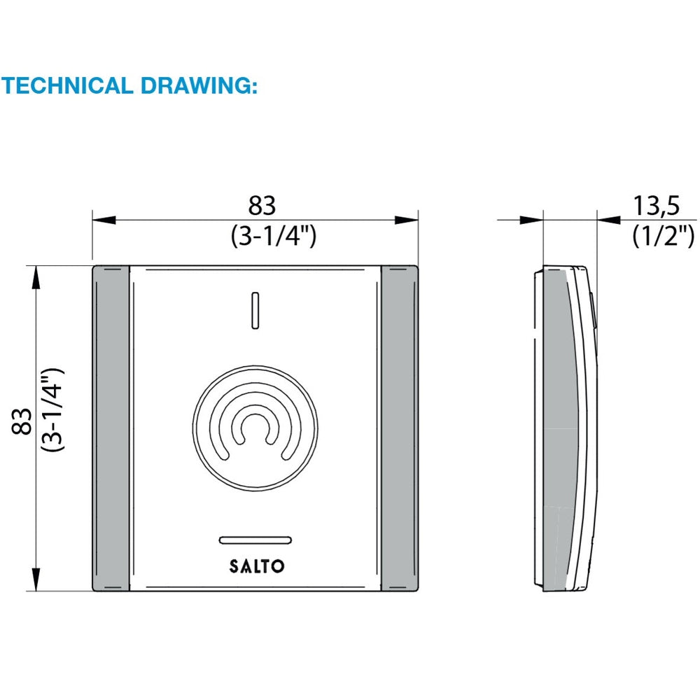 Salto modular proximity wall reader, BLE Mifare DESfire, silver